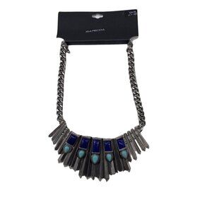 Target Semi‎ Precious Stone Silver Tone Southwestern Bib Necklace Chic Blue